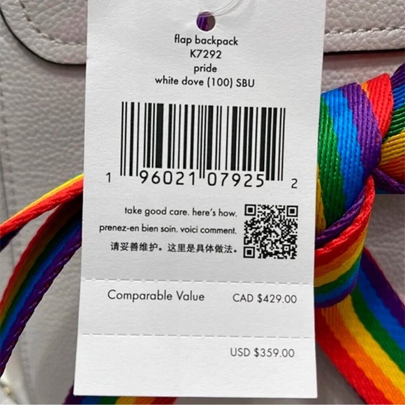 NWT Kate Spade White Darcy Backpack - Rainbow - Pride - Picture 9 of 9